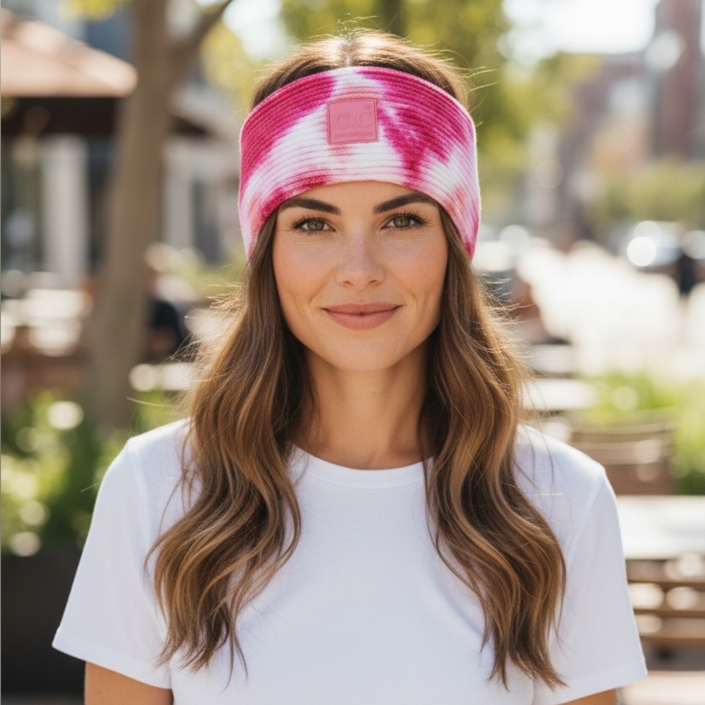 New Adult C.C fuchsia pink tie dye ribbed head wrap
